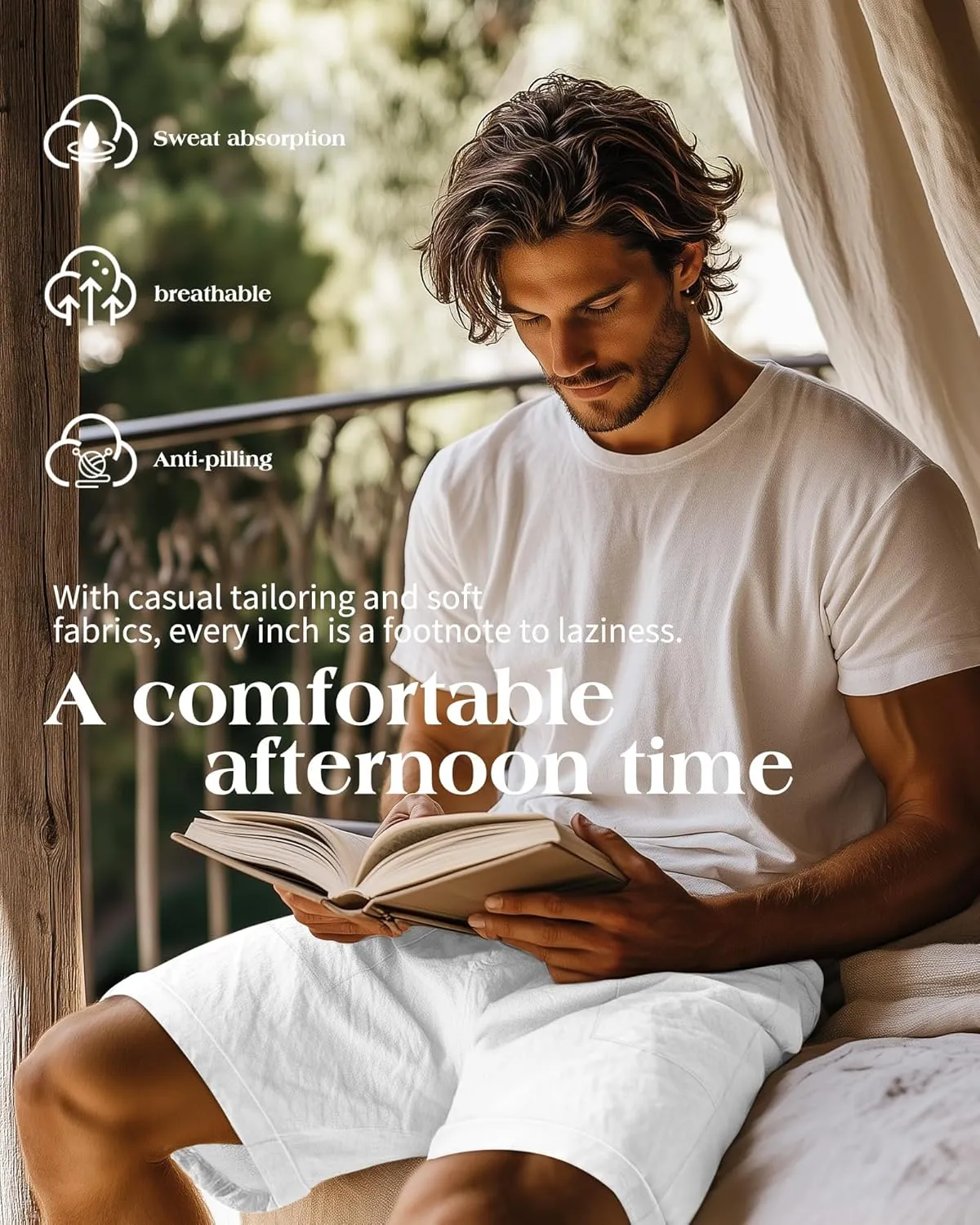 Neer 2 Pack Men's Cotton Linen Bermuda Flat Front Shorts, 7" Casual Elastic Waist Drawstring Summer Beach Shorts with Pockets