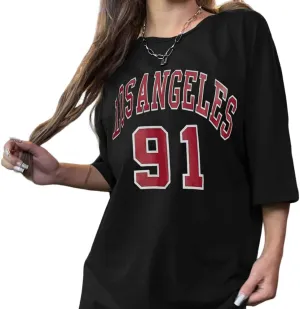 Nigeiyeme Unisex Oversized T-Shirt Los Angeles City No 91 Streetwear Printed Cotton Casual Fashion Tee Top Men Women