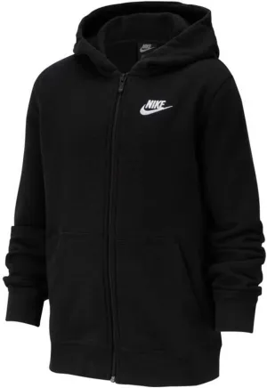 Nike Boy's NSW Club Full Zip Hoodie, Black/Black/White, Large