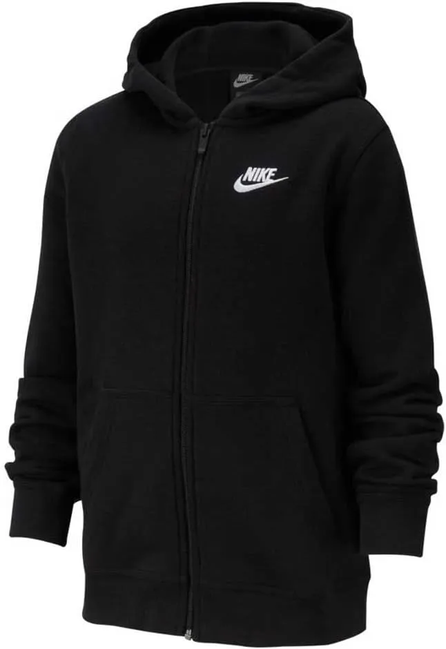 Nike Boy's NSW Club Full Zip Hoodie, Black/Black/White, Large