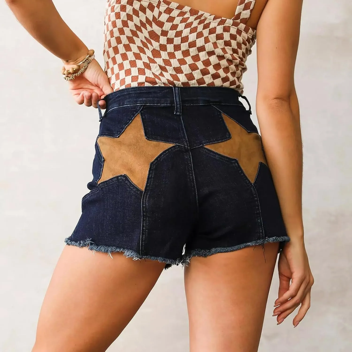 NUFIWI Women's Skinny Denim Shorts Star Pattern High Waist Raw Hem Jean Shorts Summer Hot Short Pants Trendy Streetwear