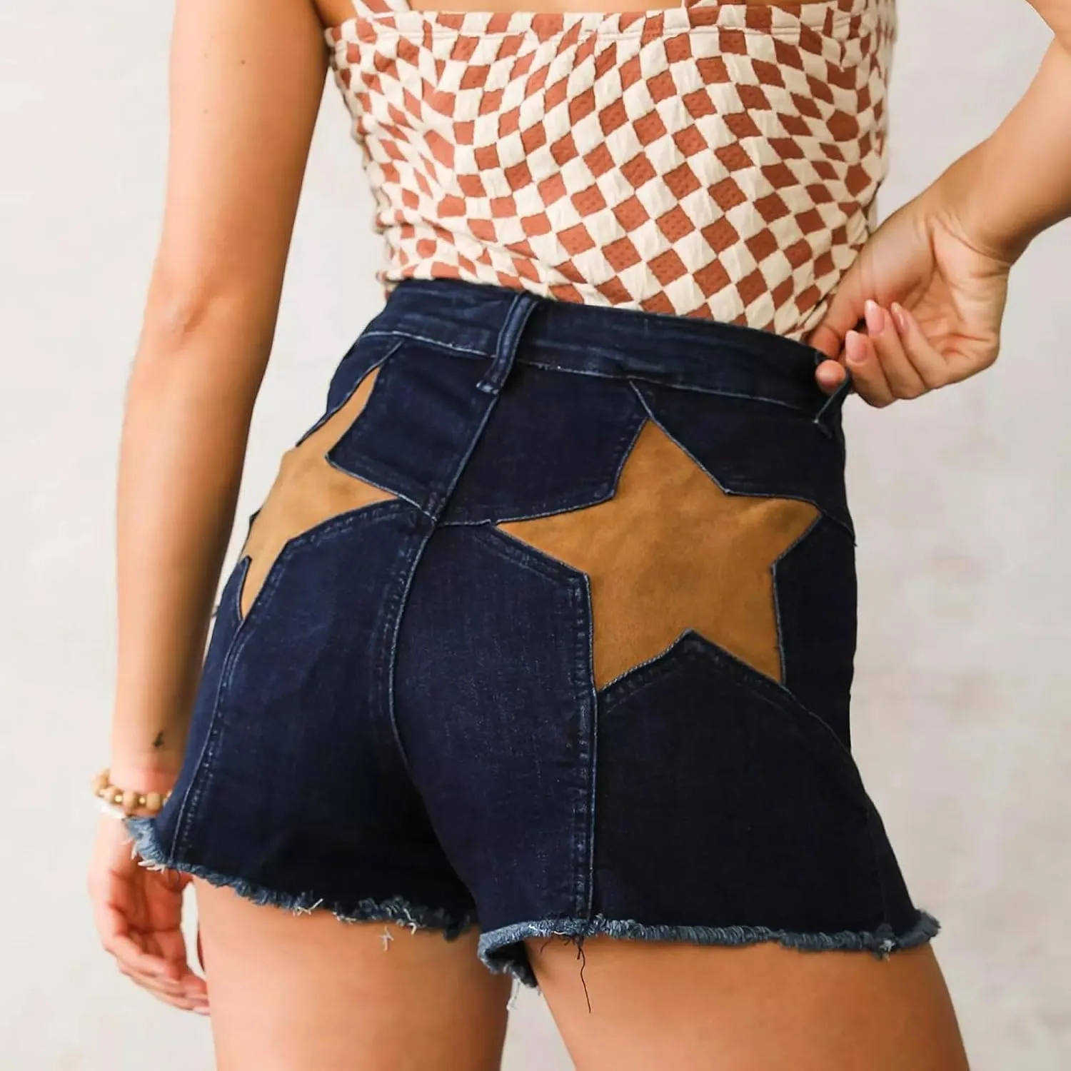NUFIWI Women's Skinny Denim Shorts Star Pattern High Waist Raw Hem Jean Shorts Summer Hot Short Pants Trendy Streetwear