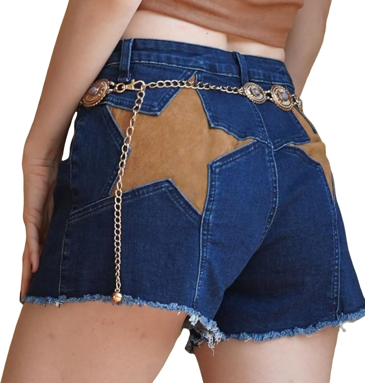 NUFIWI Women's Skinny Denim Shorts Star Pattern High Waist Raw Hem Jean Shorts Summer Hot Short Pants Trendy Streetwear