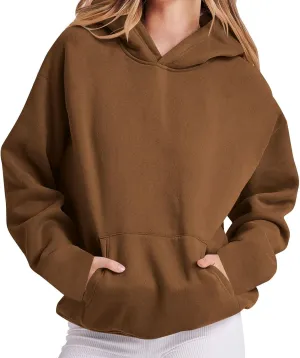 Oversized Hoodie For Womens Solid Color Sweatshirts Long Sleeve Fleece Pullover with Pocket Trendy Fall Outfits