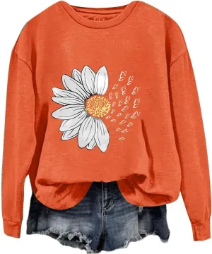Oversized Sweatshirts for Women Casual Floral Print Sweaters Crewneck Graphic Loose Long Sleeve Fashion Pullover Tops