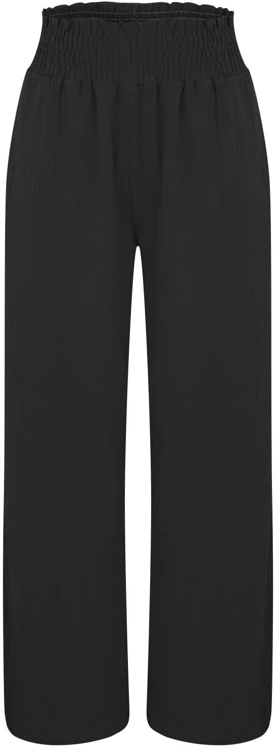 Palazzo Linen Pants Women 2024 High Waisted Wide Leg Boho Trousers Casual Drawstring Loose Workout Pants with Pockets