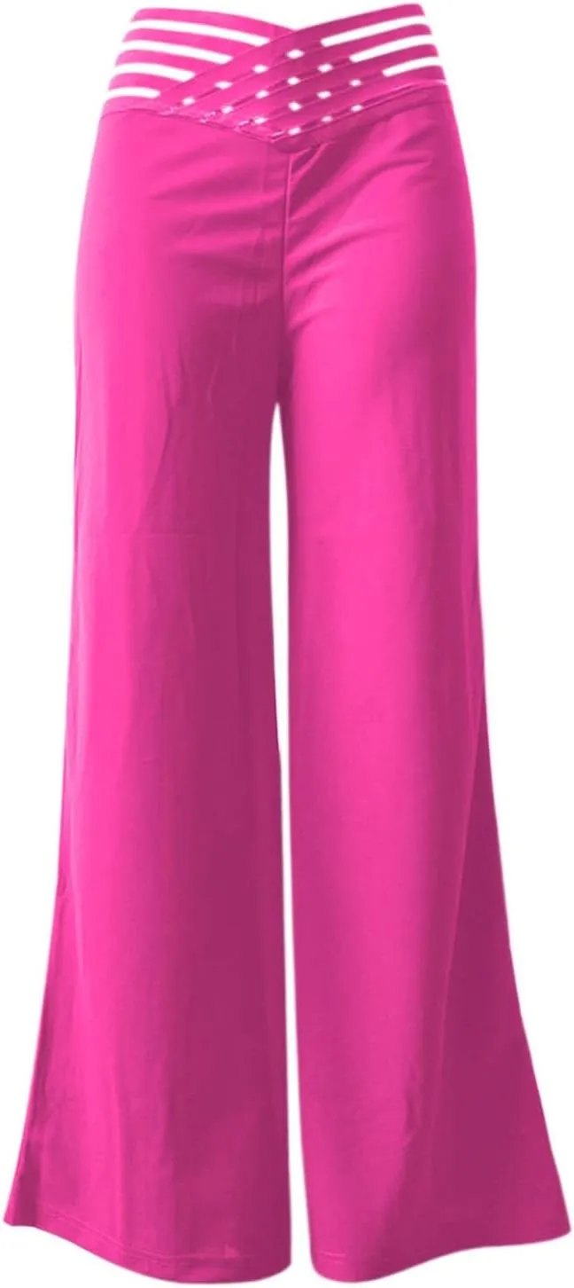 Palazzo Pants for Women Oversized Wide Leg High Waist Pants Summer Baggy Hollow Belt Lightweight Straight Leg Trouser
