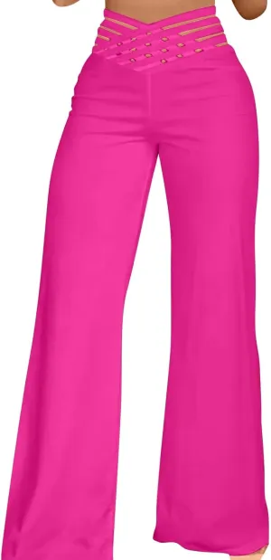 Palazzo Pants for Women Oversized Wide Leg High Waist Pants Summer Baggy Hollow Belt Lightweight Straight Leg Trouser