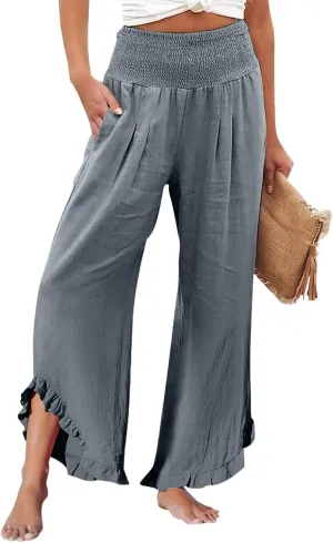 Pants for Women, Straight Leg Summer High Waisted Linen Pants Wide Palazzo