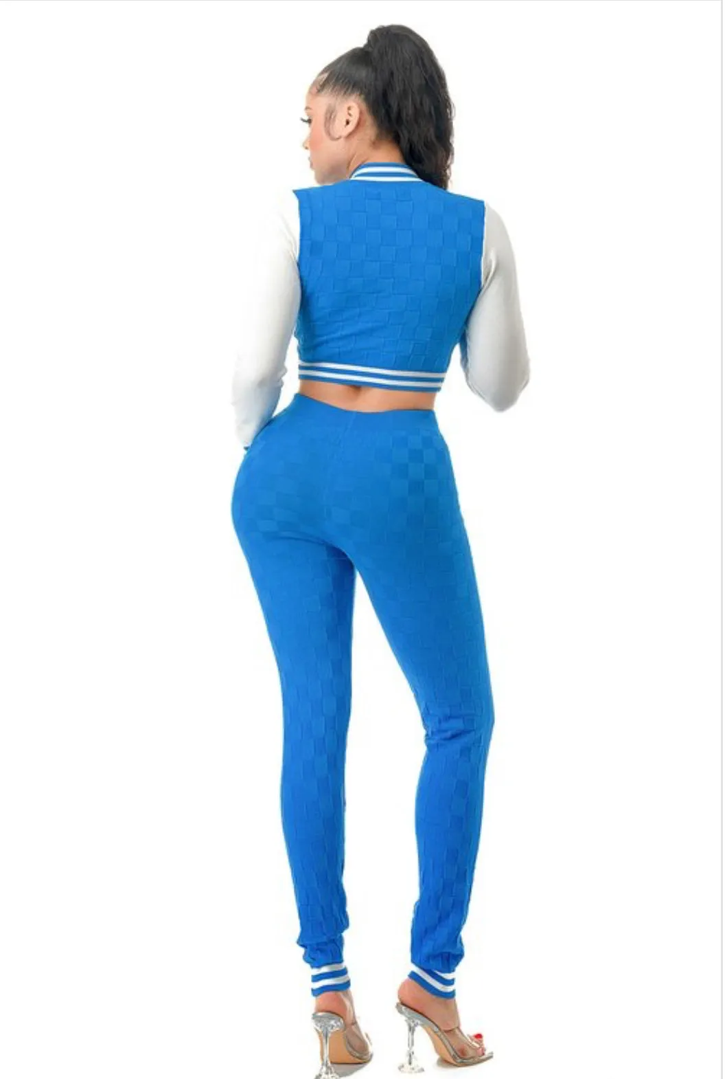Personal Preference 2-Piece Turquoise Knit Varsity Top & Bottom Matching Set