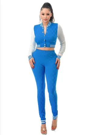Personal Preference 2-Piece Turquoise Knit Varsity Top & Bottom Matching Set