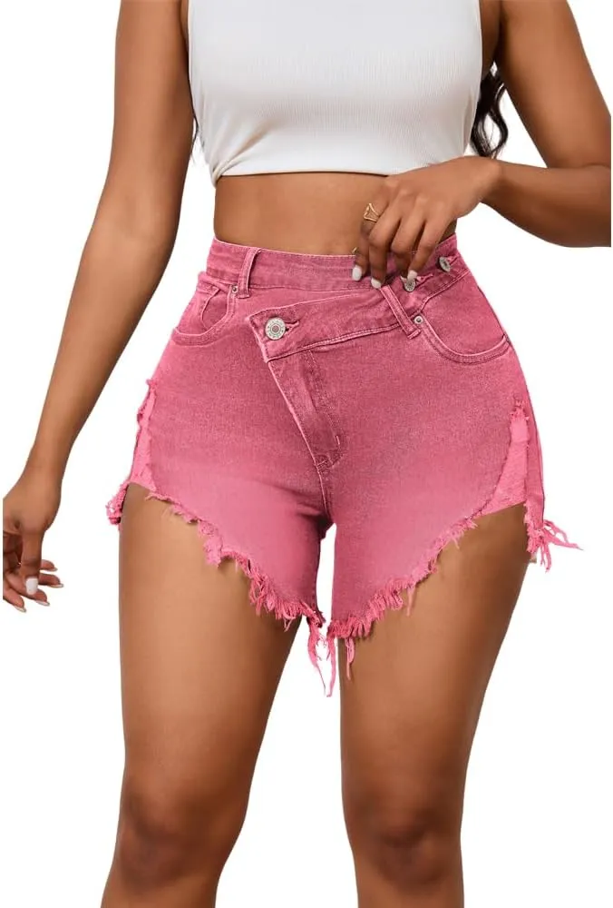 PINSV Women's High Waisted Crossover Denim Shorts