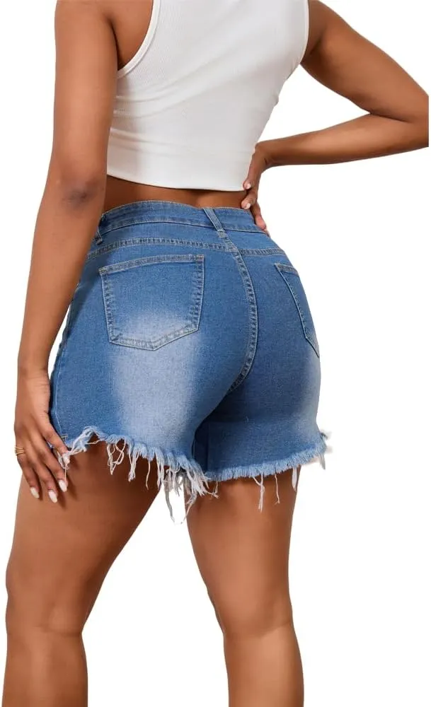 PINSV Women's High Waisted Crossover Denim Shorts