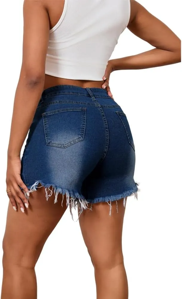 PINSV Women's High Waisted Crossover Denim Shorts