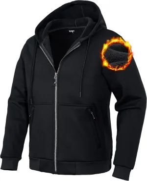 Pioneer Camp Zip Up Hoodie Men Fleece Lined with Zipper Pocket Heavyweight Hooded Sweatshirt Loose Fit Winter Active Jacket