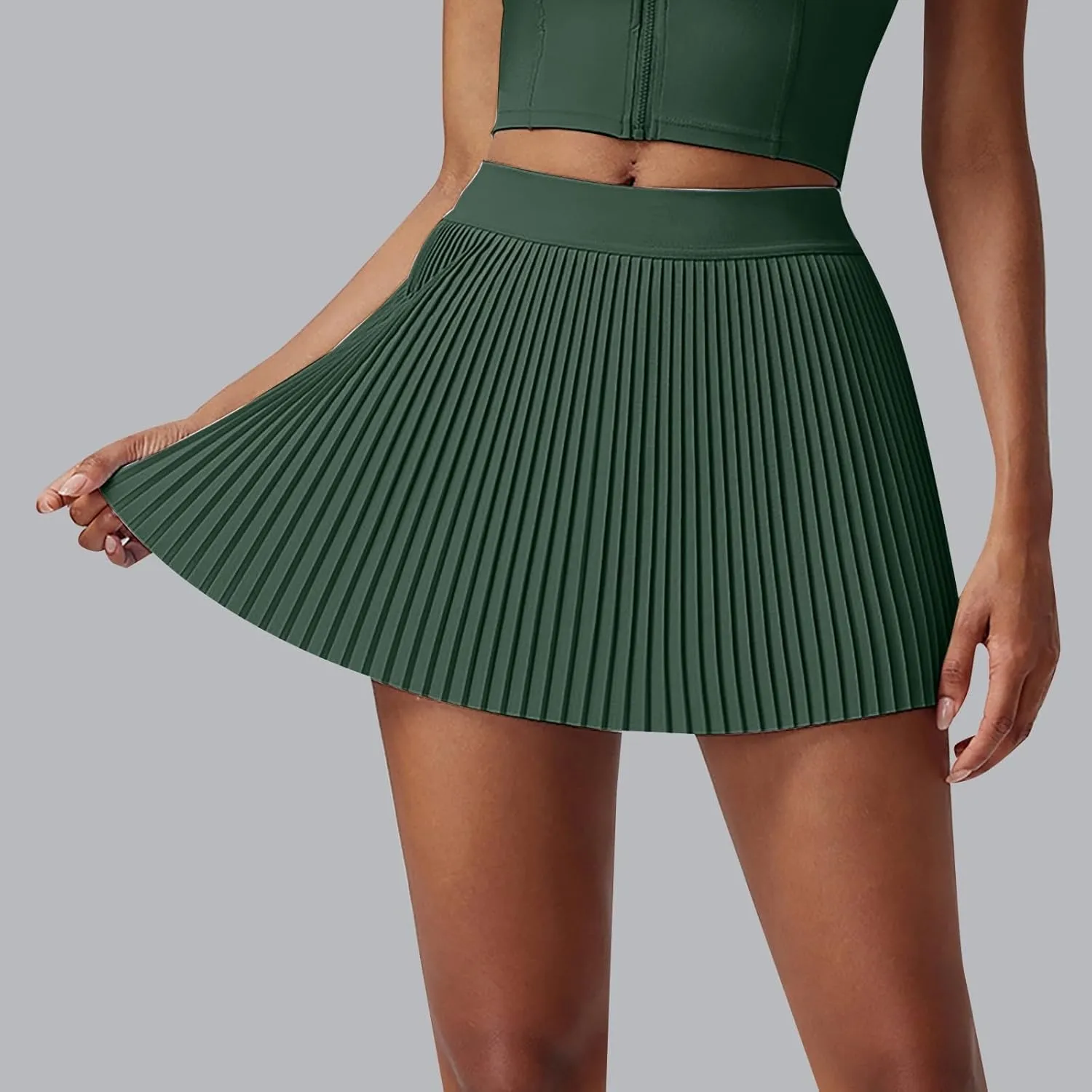 Pleated Tennis Skirt for Women High Waisted Athletic Skirts with Shorts Pockets 2 in 1 Golf Workout Skort Skirts