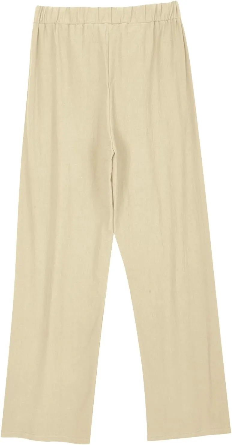Plus Size Paperbag Pants for Women Trendy Cotton Linen Wide Leg Pants Summer Vacation Boho Comfy Trousers
