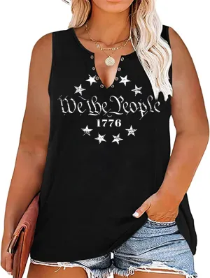 Plus Size We The People 1776 Tank Tops for Women Vintage American Flag Graphic Tees 4th of July Patriotic Shirt