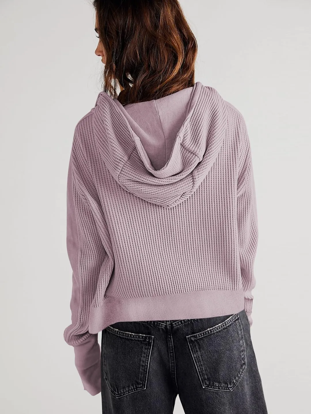 Plustrong Womens Waffle Knit Jackets Zip Up Hoodie Jacket Long Sleeve Cropped Hoodie