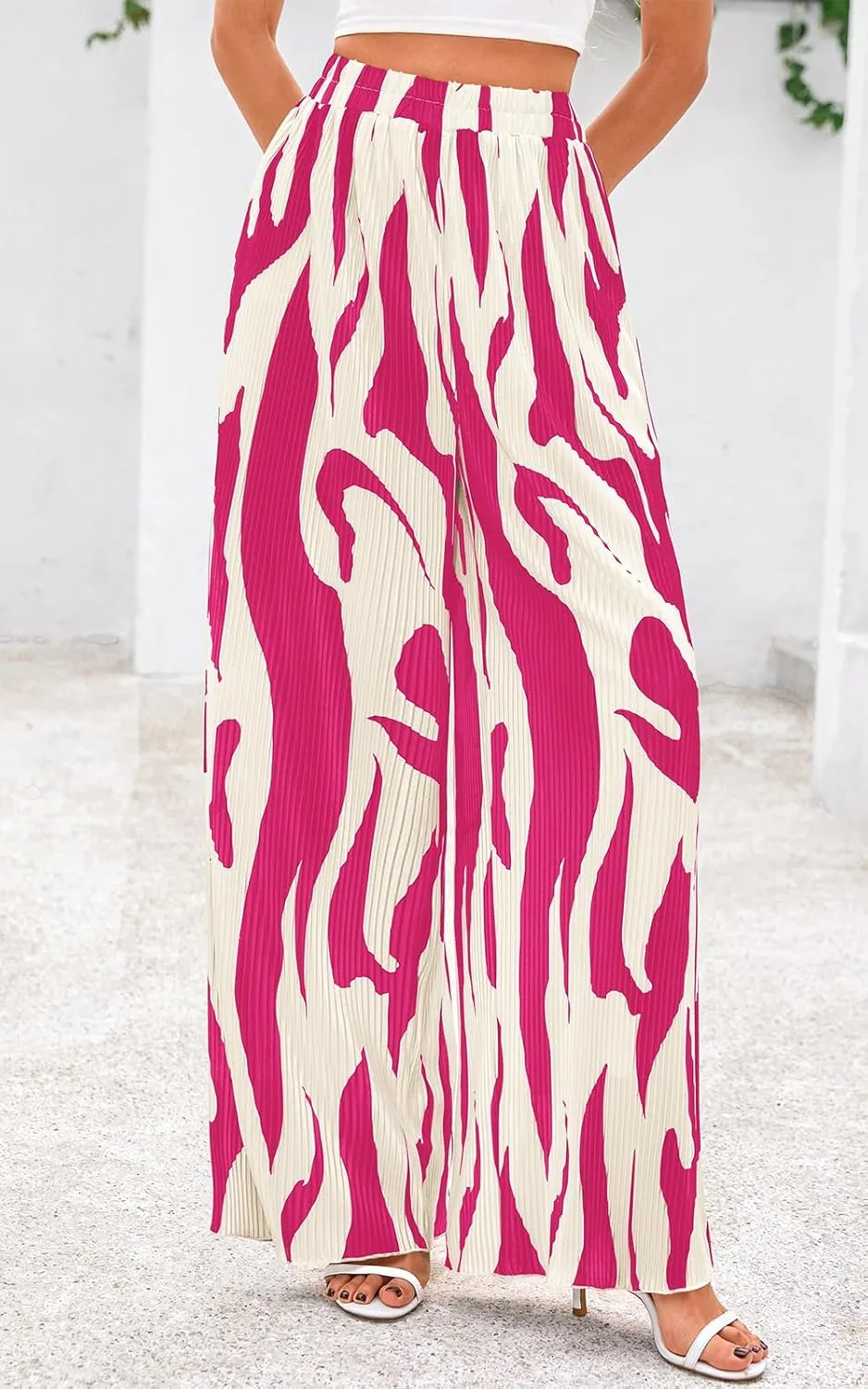 PRETTYGARDEN Womens Pants Dressy Casual Wide Leg Graphic Print Lounge Pants Women Comfy High Waist Pleated Palazzo Pants
