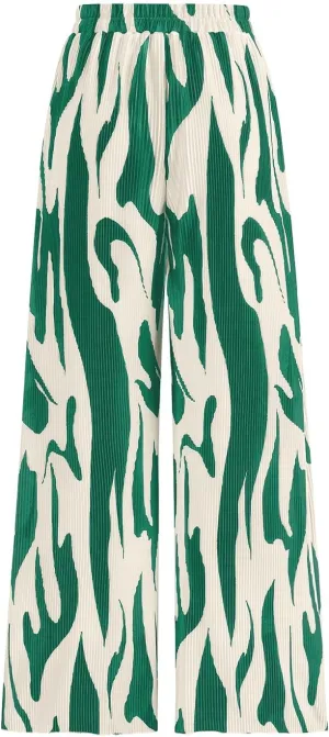 PRETTYGARDEN Womens Pants Dressy Casual Wide Leg Graphic Print Lounge Pants Women Comfy High Waist Pleated Palazzo Pants