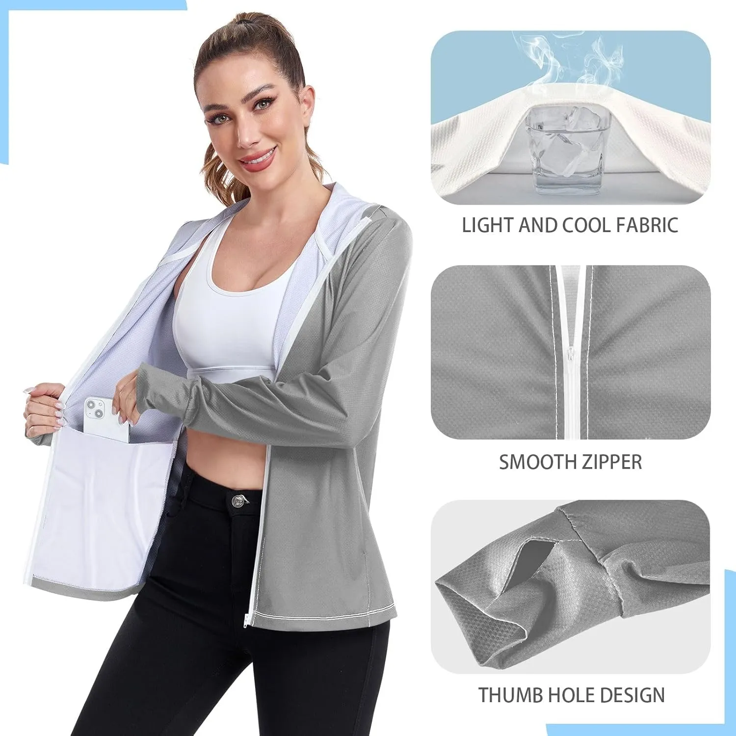 Purple Womens UPF Hoodie UPF 50  Sun Protection Jacket Hooded Women's Hoodie Rash Guard