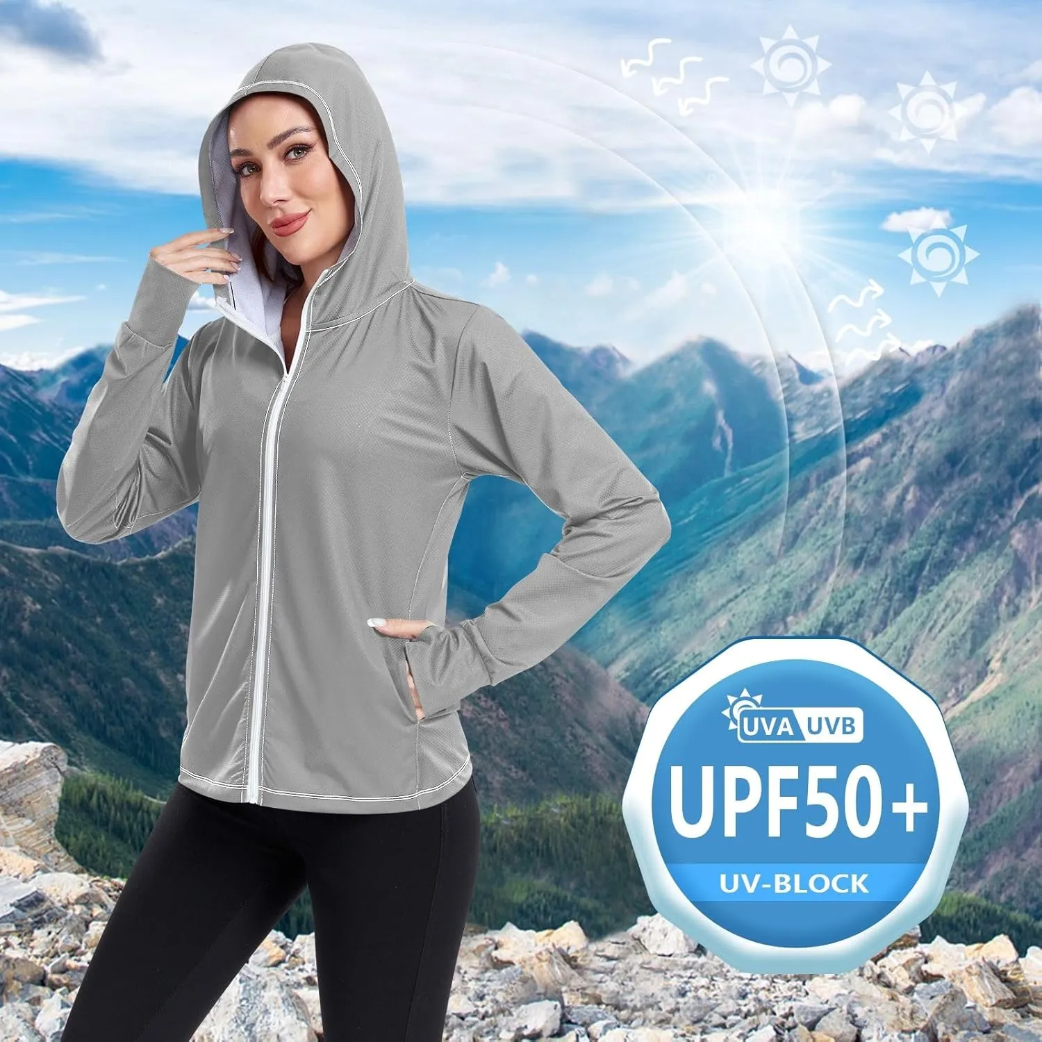 Purple Womens UPF Hoodie UPF 50  Sun Protection Jacket Hooded Women's Hoodie Rash Guard