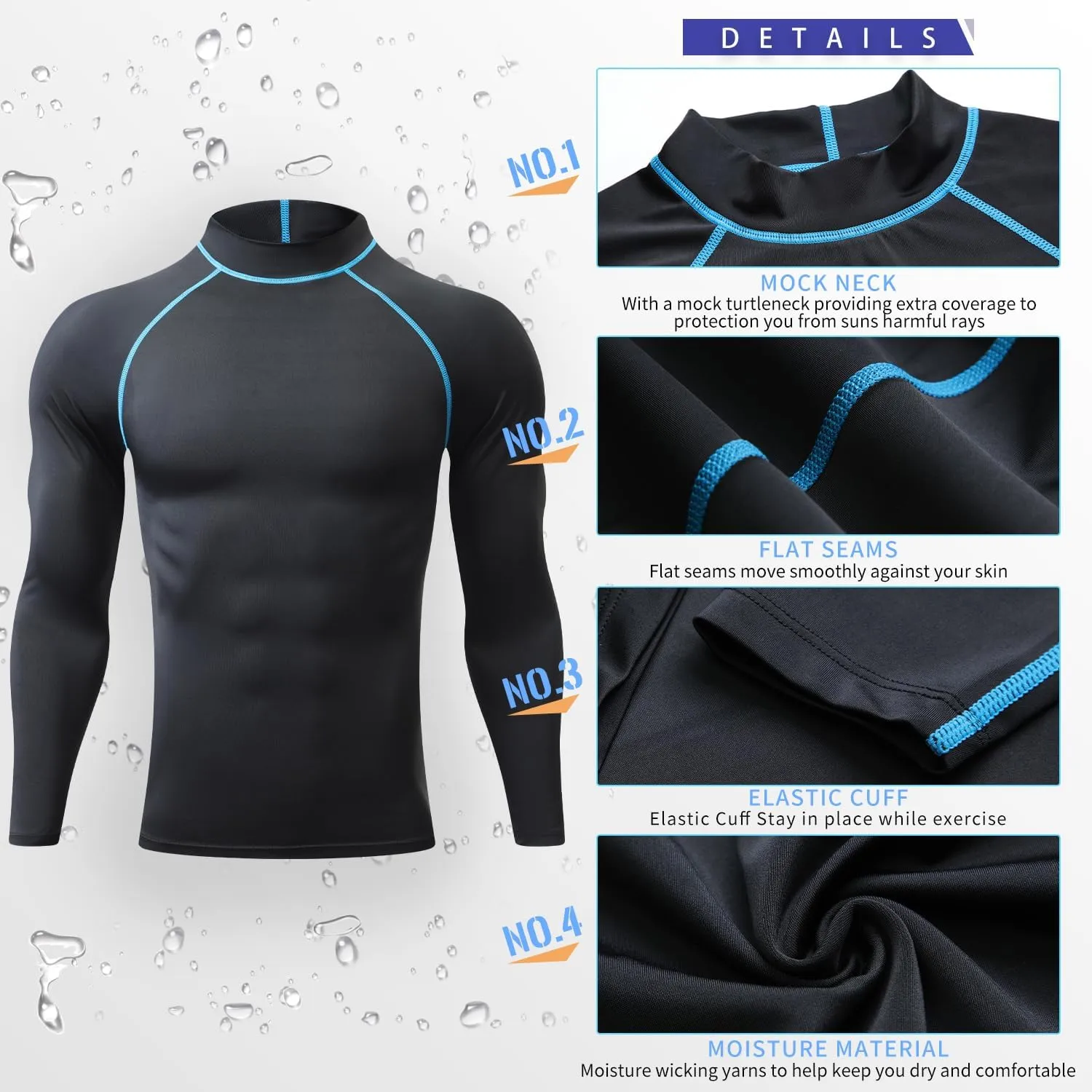 Rash Guard Shirts for Men UV Sun Protection UPF 50 Fitted Rashguard Swim Shirts Quick Dry Swimming Fishing Running