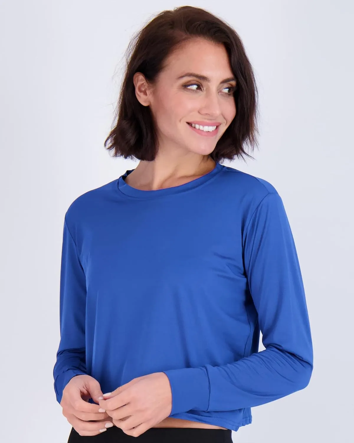 Real Essentials 5 Pack: Women's Dry Fit Crop Top - Long Sleeve Crew Neck Stretch Athletic Tee (Available in Plus Size)