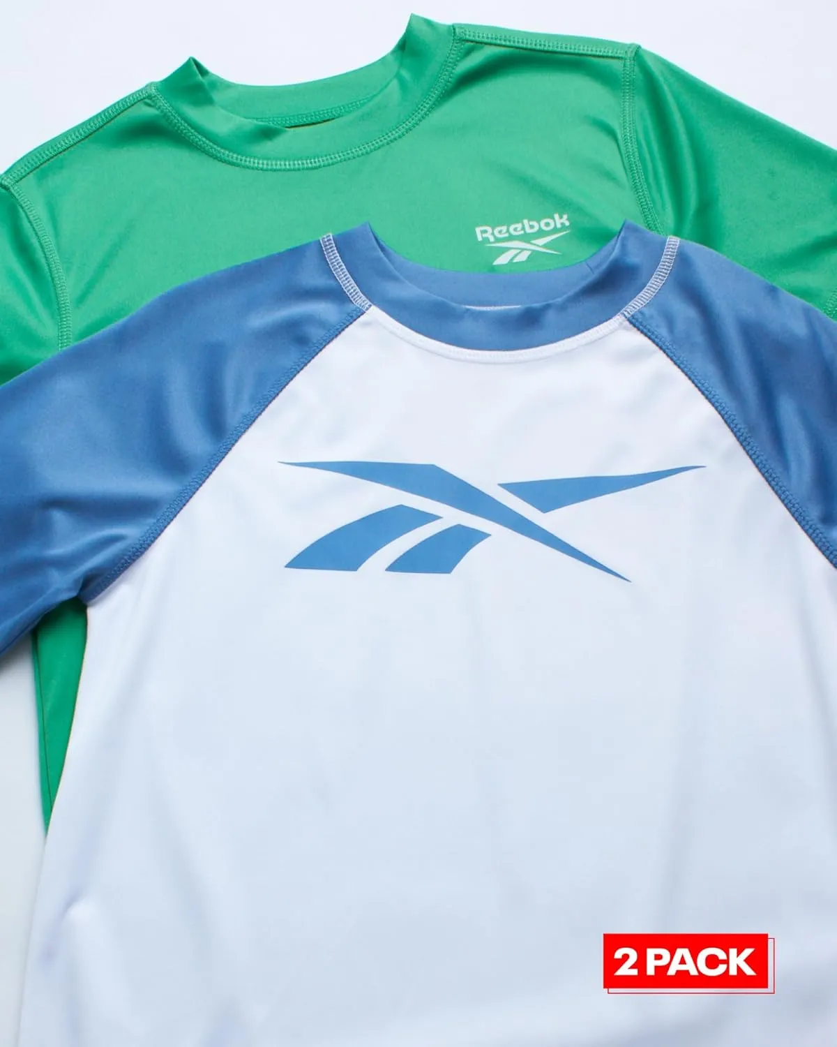 Reebok Boys Swim Shirt - 2 Pack Short Sleeve Rash Guard for Boys UPF 50  Quick Dry Kids Swimwear Sun Shirt for Summer