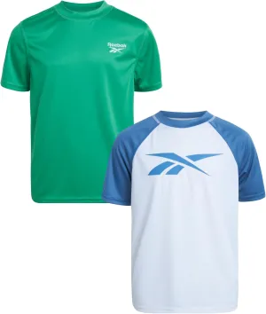Reebok Boys Swim Shirt - 2 Pack Short Sleeve Rash Guard for Boys UPF 50  Quick Dry Kids Swimwear Sun Shirt for Summer