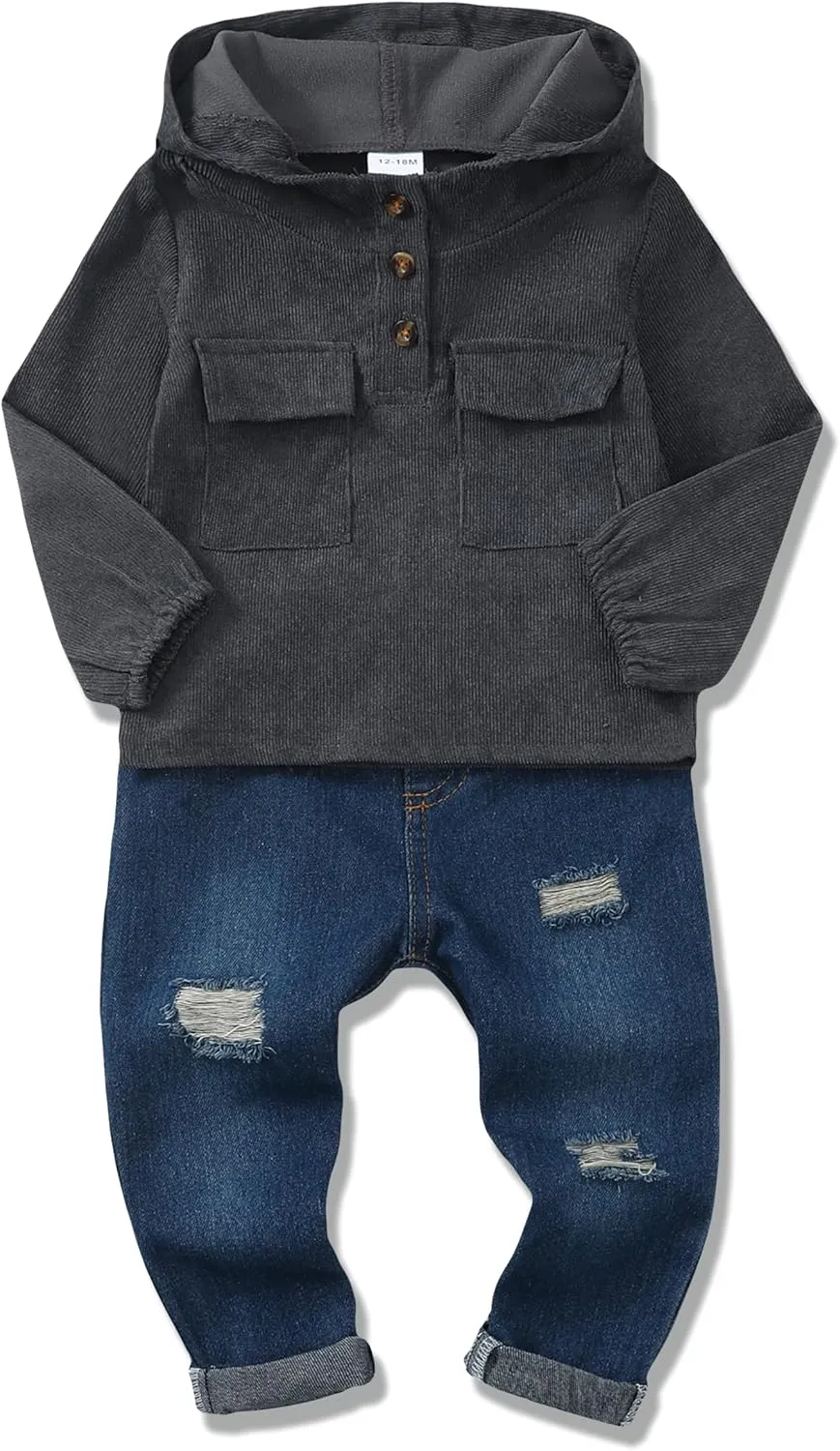 Renotemy Toddler Infant Baby Boy Clothes Winter Fall Outfits Hoodie Sweatsuit Ripped Jeans Denim Toddler Clothes for Boys
