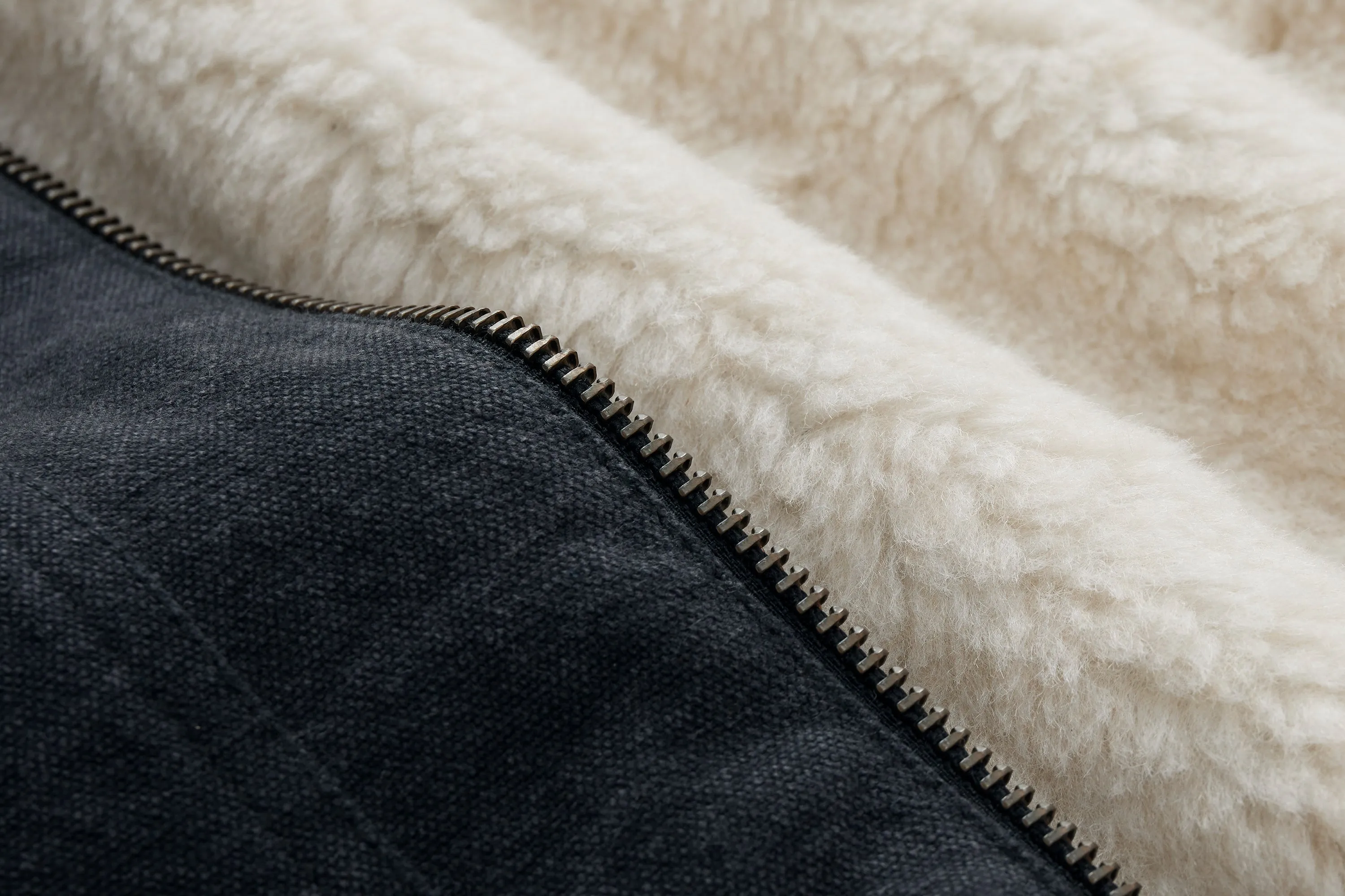 Reversible Work Vest ~ Black Canvas/Ecru Wool Sherpa