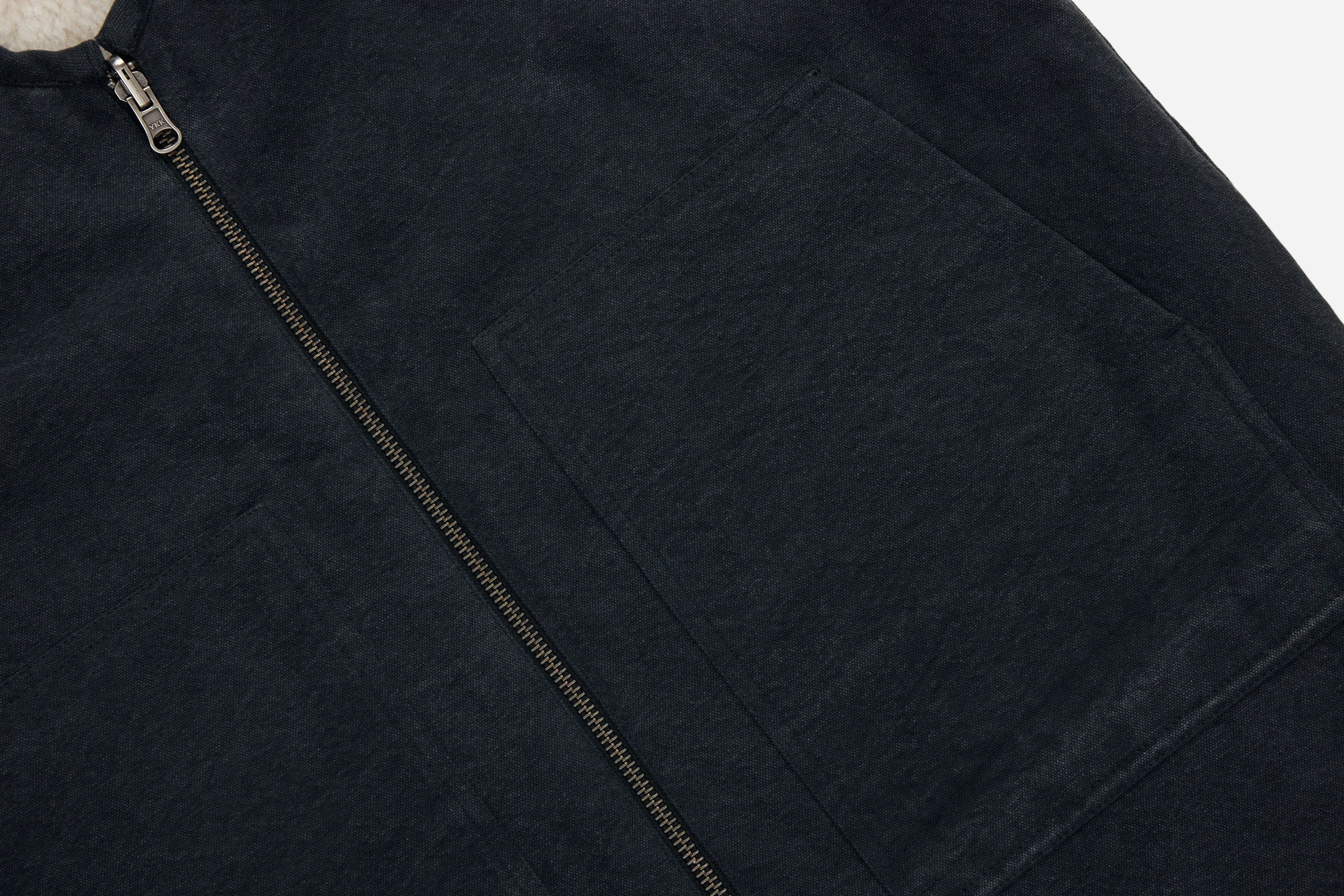Reversible Work Vest ~ Black Canvas/Ecru Wool Sherpa