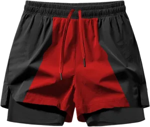 Rulercosplay Anime Double Layer Active Shorts with Phone Pocket Digital Printing 5'' Inseam Funny Board Shorts for Men, Boys