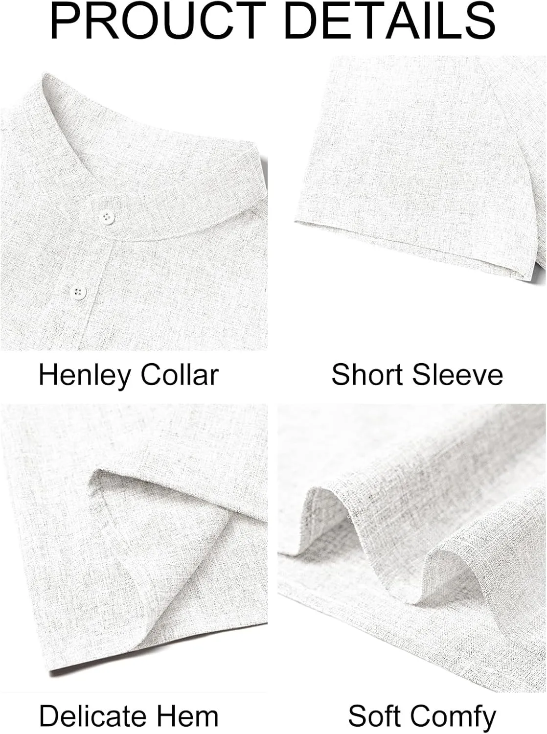 Runcati Mens Henley Shirts Short Sleeve Casual Linen Band Collar T-Shirt Summer Beach Vacation Tops