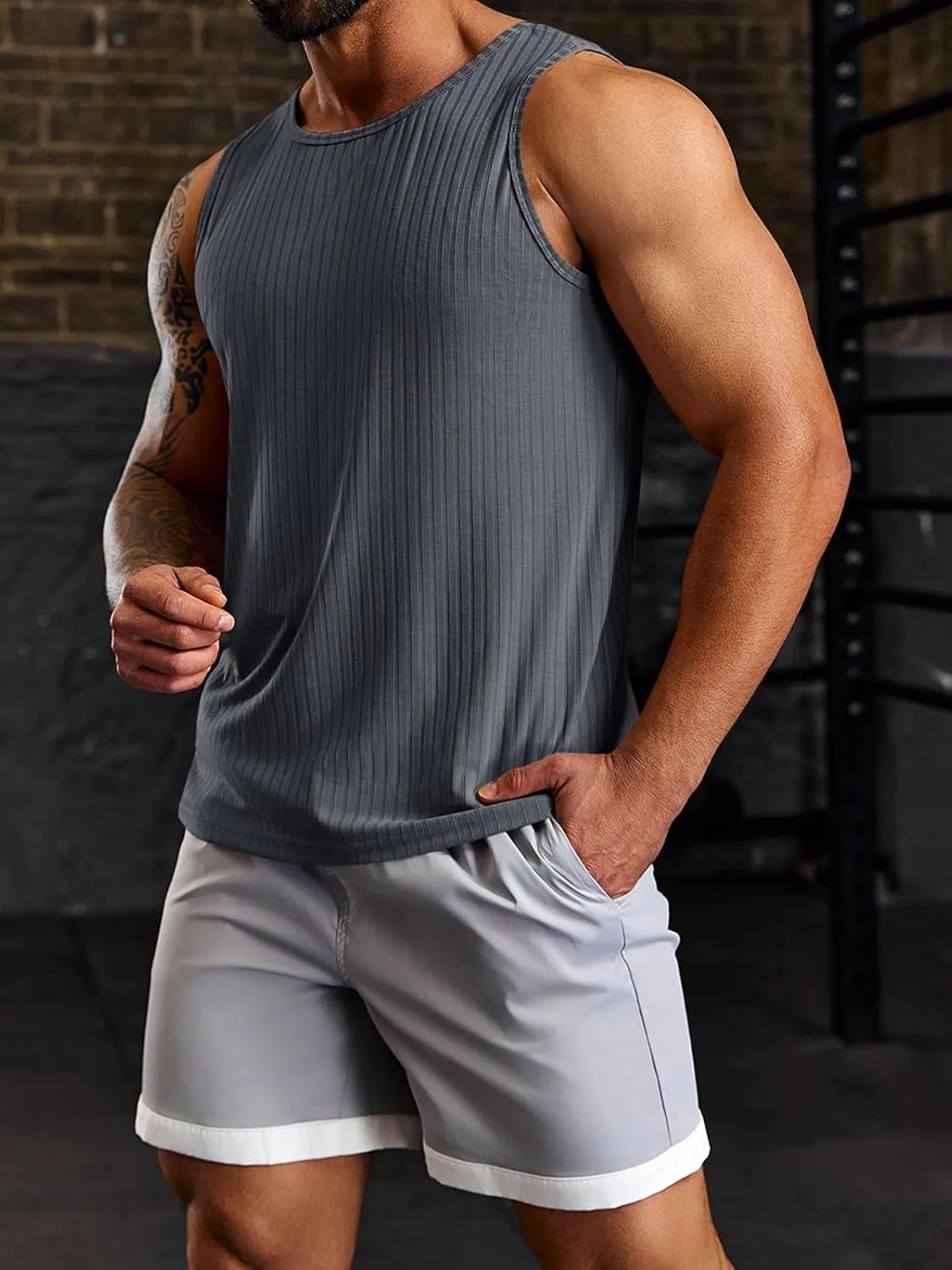 Runcati Men's Ribbed Tank Tops 2 Pack Knit Sleeveless Workout T Shirt Muscle Gym Fitness Tee