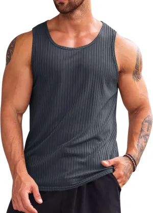 Runcati Men's Ribbed Tank Tops 2 Pack Knit Sleeveless Workout T Shirt Muscle Gym Fitness Tee