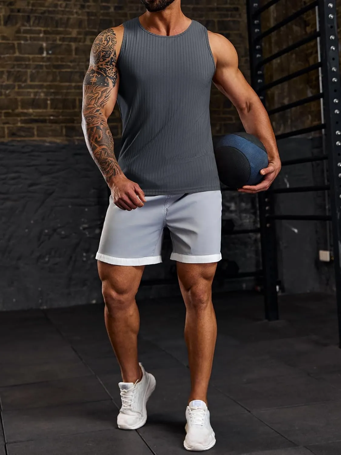 Runcati Men's Ribbed Tank Tops 2 Pack Knit Sleeveless Workout T Shirt Muscle Gym Fitness Tee