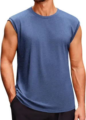 Runcati Men's Sleeveless Tank Tops Crewneck Casual Workout Gym Cut Off Muscle Fit T Shirt
