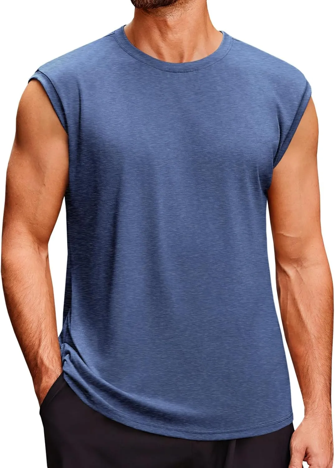 Runcati Men's Sleeveless Tank Tops Crewneck Casual Workout Gym Cut Off Muscle Fit T Shirt