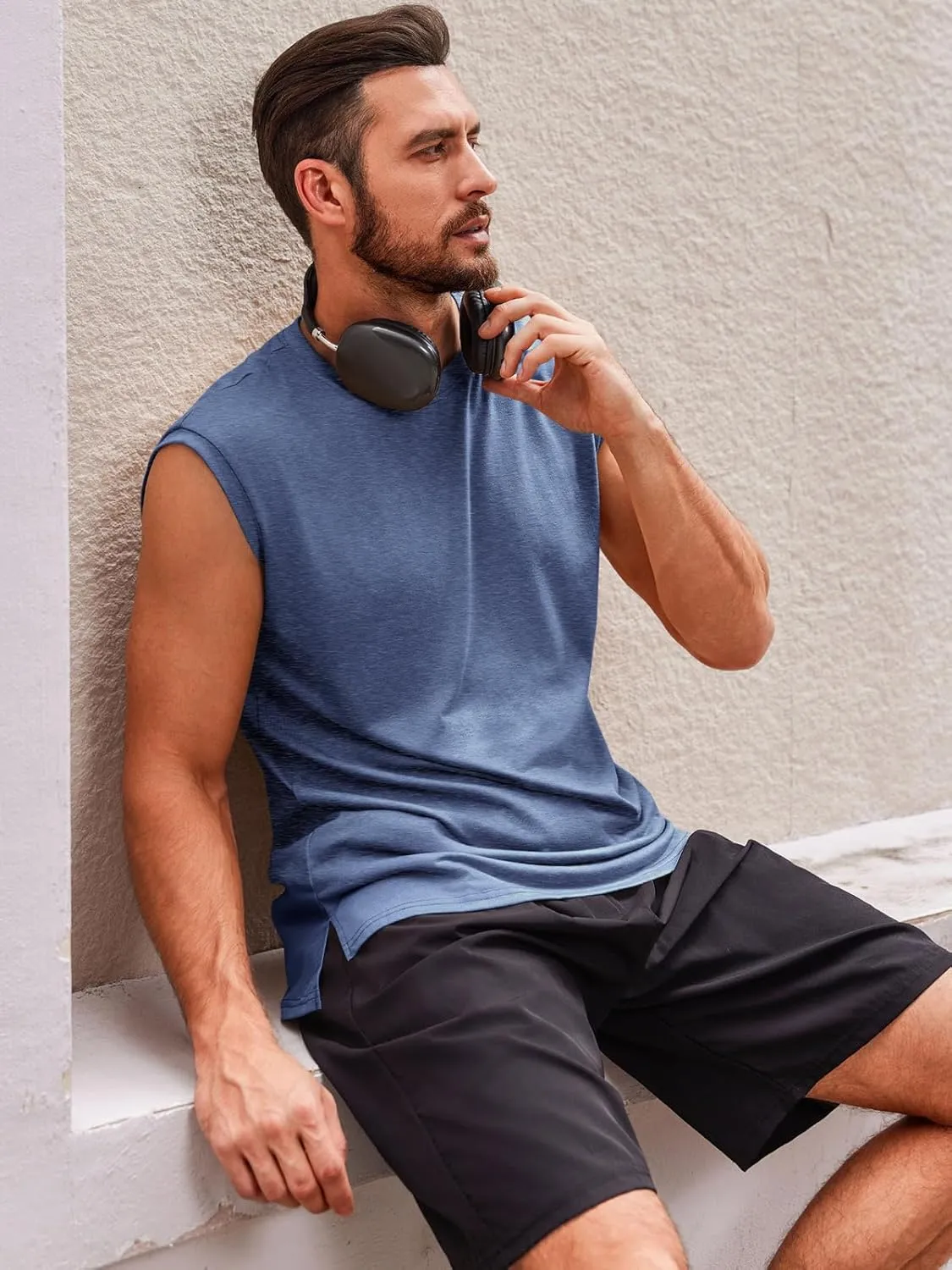 Runcati Men's Sleeveless Tank Tops Crewneck Casual Workout Gym Cut Off Muscle Fit T Shirt