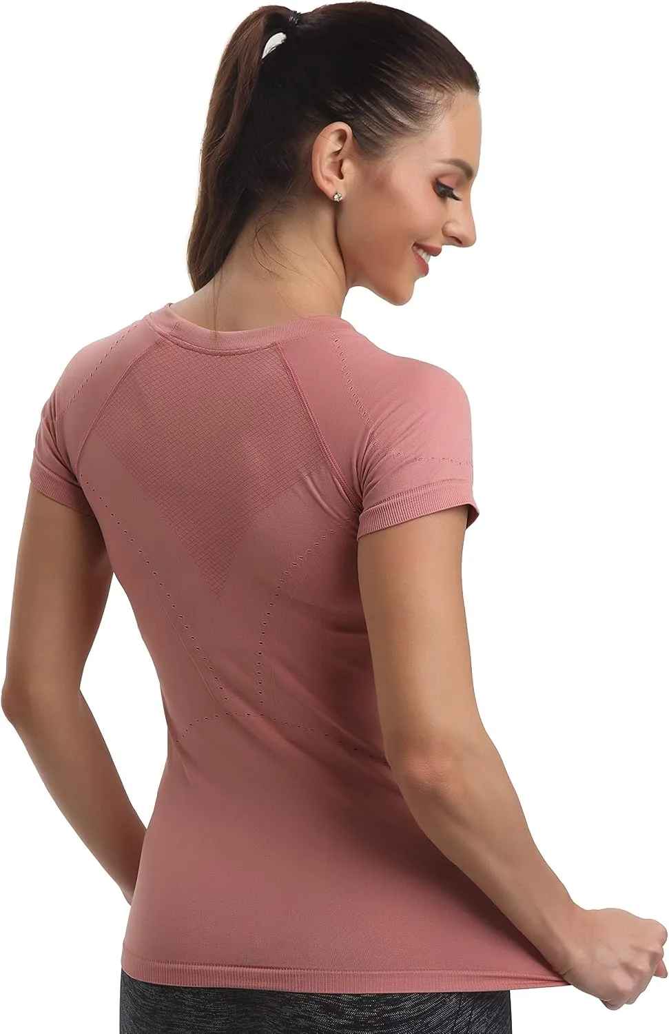 RUNNING GIRL Seamless Workout Shirts for WomenShort Sleeve T-Shirt Stretch Tees Quick Dry Gym Athletic Tops