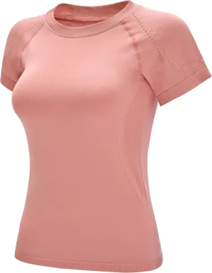 RUNNING GIRL Seamless Workout Shirts for WomenShort Sleeve T-Shirt Stretch Tees Quick Dry Gym Athletic Tops