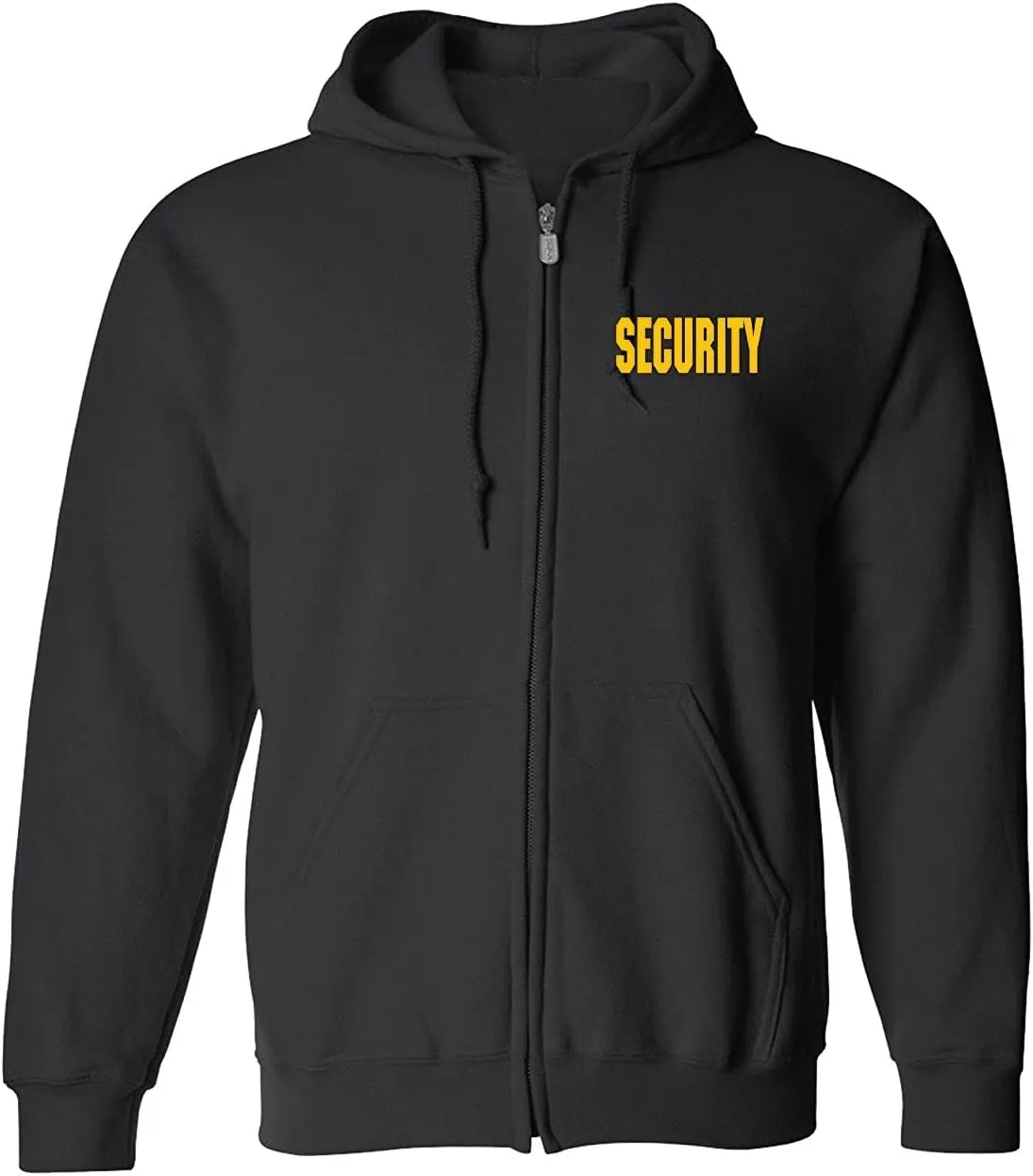 RYNO GEAR Men's Security Guard Silkscreen Front & Back Black Full Zip Hoodie, Fleece Hoodie.