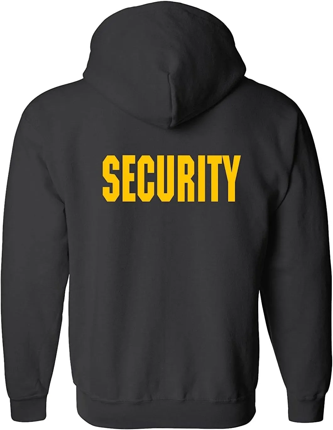 RYNO GEAR Men's Security Guard Silkscreen Front & Back Black Full Zip Hoodie, Fleece Hoodie.