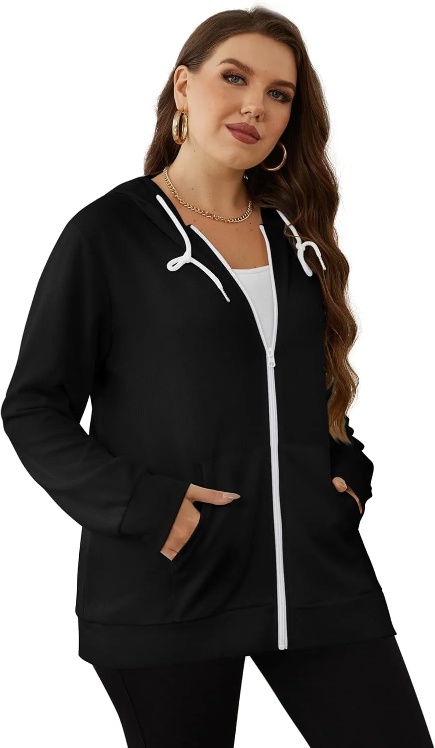 Saloogoe Lightweight Zip Up Hoodies for Women Hooded Sweatshirts Long Sleeve Thin Jacket with Zipper