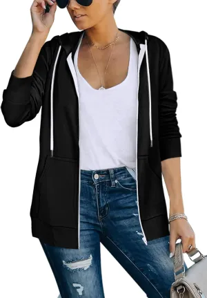 Saloogoe Lightweight Zip Up Hoodies for Women Hooded Sweatshirts Long Sleeve Thin Jacket with Zipper