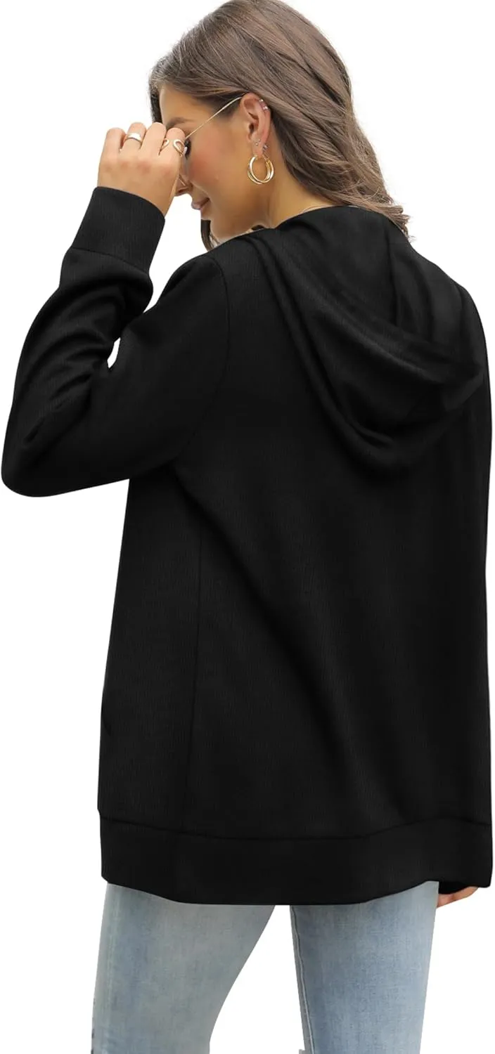 Saloogoe Lightweight Zip Up Hoodies for Women Hooded Sweatshirts Long Sleeve Thin Jacket with Zipper