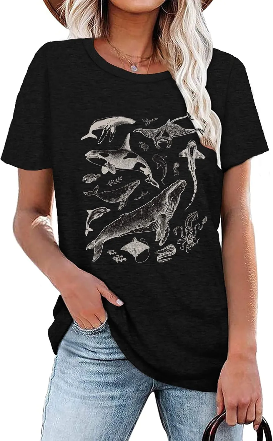 Sand Beach Shirts Women Vintage 80s 90s Tattoo Sea Animal Tshirt Summer Ocean Nature Tops Marine Animal Tee